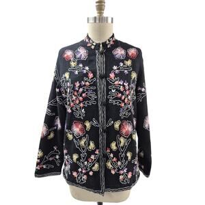 220 Hickory Wool blend Embroidered Floral Button down Sweater Sz L